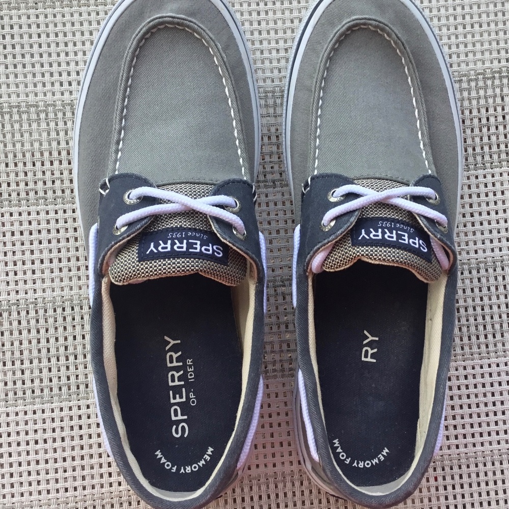 Sperry Topsiders Grey Canvas, Blue Suede Trim 9